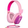 Riwbox CS6 - Cuffie stereo per bambini, leggere e pieghevoli, con cavo e funzione di condivisione con microfono e controllo del volume, compatibili con iPad/Phone/Kindle/computer/tablet Purple&Pink