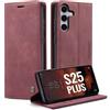 Ottcooed Cover per Samsung Galaxy S25 Plus Custodia, Cover Pellicola a Libro Portafoglio in Pelle Porta Carte Protettiva Slot per Scheda Flip Case Wallet Case con Samsung Galaxy S25 Plus, Rosso vino