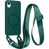 FMPCUON FNPCUON Cover Magnetica con Cordino per iPhone XR Compatibile con MagSafe,Ricarica Wireless, Placcatura Disegno Custodia con Collana Laccio Tracolla Regolabile Case.Verde