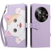 TAUYN Folio Custodia per ZTE Blade A75 5G, PU Pelle Antiurto TPU Custodie, Gatto Carino Modello, con Slot per Schede & Supporto Funzione Portafoglio Cover - Viola Chiaro