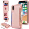 Sailortech per iPhone XS Max Custodia per telefono con porta carte di credito per uomo, iPhone Xs Max Custodia con slot per carte di credito Portafoglio Zipper per donna-Oro Rosa