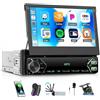 SIXTOP Autoradio 1 Din Bluetooth con Wireless CarPlay & Android Auto, 7 Pollici Schermo Estrattile IPS Autoradio 1 Din con EQ FM Radio Type-C/USB/AUX MirrorLink SWC Telecamera Posteriore MIC