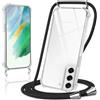 Kilbnom Cover per Samsung Galaxy S21 FE 5G con Cordino, Trasparente Custodia con Laccio Tracolla Cellulare Girocollo Collana Corda Catena Cinghia, Ultra Morbido Silicone TPU Antiurto Case, Nero