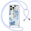 Yoedge Cover con Cordino per iPhone 16 Pro Max, Custodia con Laccio Collana Regolabile Tracolla Aesthetic Conchiglie Disegni, Silicone Necklace Protettiva Corda Case per iPhone 16 Pro Max 6,9, Blu