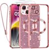 Kokio Magnetica per iPhone 14 Plus Cover Glitter,Con 2 * Vetro Temperato e 1* Cordini,Compatibile con MagSafe,Glitterata Custodia per Womem Girl,Con Protezione dell Obiettivo Fotocamera,Rosa