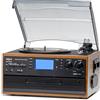 ORCC Giradischi 10 in 1, giradischi in vinile, per 33/45/78 giri/min, tavolo da ginnastica con altoparlante, registrazione, Bluetooth e telecomando per gli amanti della musica, marrone