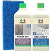 Marbec POWER DET e TAMPONE + GRES LINDO Kit Pulizia Gres Porcellanato per Rimuovere Aloni, Patine, Residui di Posa e Sporco Ostinato con Detergente di Mantenimento Incluso