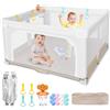Funsland Box per Bambini Grande e Pieghevole: 127x127x70cm Box per Bambino da Interno ed Esterno Con 20 Palline Oceaniche,1 Canestro da Basket,4 Maniglie e 1 Borsa da Viaggio - Area Giochi Ideale per i Bambini