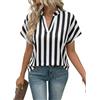 HEEKPEK Camicia Donna Estiva Camicetta Manica Corta Elegante Blusa Scollo a V a Righe Casual Maglietta Shirt Classico Estive Tops(Blu,XXL)