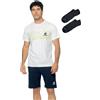 LOTTO homewear Completo Sportivo Uomo Cotone T-Shirt + Pantaloncino + Calzini in OMAGGIO Pigiama Corto Estivo Uomo leggero M L XL 3XL 4XL 5XL Calibrato Taglie Maxi (BIANCO 210, XXL)