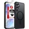 LeYi Cover Magnetica per Samsung Galaxy A55 5G con 2 Pezzi Vetro Temperato, Custodia per A 55 Traslucida Opaca Anti-Impronte Resistente ai Graffi Paraurti in TPU Antiurto Protettiva Case, Nero