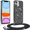 Phoona Glitter Cover per iphone 11 6,1" con Cordino, Antiurto Silicone Protezione, Compatibile con MagSafe Cover con Cordino, Anti Graffi, Non Ingiallente, Nero