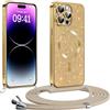 Phoona Glitter Cover per iPhone 14 Pro max 6.7'' con Cordino, Antiurto Silicone Protezione, compatibile con Morbido TPU Silicone Cover con Cordino, Anti Graffi, Non Ingiallente, Oro