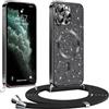 Phoona Glitter Cover per iPhone 11 Pro Max 6,5" con Cordino, Antiurto Silicone Protezione, Compatibile con MagSafe Cover con Cordino, Anti Graffi, Non Ingiallente, Nero