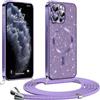 Phoona Glitter Cover per iPhone 11 Pro 5,8" con Cordino, Antiurto Silicone Protezione, Compatibile con MagSafe Cover con Cordino, Anti Graffi, Non Ingiallente, Viola