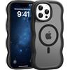 Jrkvniv Cover Magnetica per iPhone 16 Pro Max Custodia, Compatibile con Magsafe Cornice Cornice Ondulata Forma Traslucida Opaca Cover Morbido Silicone Protettiva Antiurto Antigraffio Case, Nero