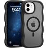 Jrkvniv Cover Magnetica per iPhone 12/12 Pro Custodia, Compatibile con Magsafe Cornice Cornice Ondulata Forma Traslucida Opaca Cover Morbido Silicone Protettiva Antiurto Antigraffio Case, Nero