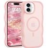 Jrkvniv Cover Magnetica per iPhone 16 Custodia, Compatibile con Magsafe Cornice Cornice Ondulata Forma Traslucida Opaca Cover Morbido Silicone Protettiva Antiurto Antigraffio Case, Rosa