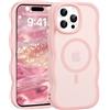 Jrkvniv Cover Magnetica per iPhone 15 Pro Max Custodia, Compatibile con Magsafe Cornice Cornice Ondulata Forma Traslucida Opaca Cover Morbido Silicone Protettiva Antiurto Antigraffio Case, Rosa
