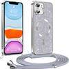 Phoona Glitter Cover per iphone 11 6,1" con Cordino, Antiurto Silicone Protezione, Compatibile con MagSafe Cover con Cordino, Anti Graffi, Non Ingiallente, Argento