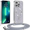 Phoona Glitter Cover per iPhone 13 Pro Max 6,7" con Cordino, Antiurto Silicone Protezione, Compatibile con MagSafe Cover con Cordino, Anti Graffi, Non Ingiallente, Argento