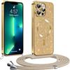 Phoona Glitter Cover per iPhone 13 Pro Max 6,7" con Cordino, Antiurto Silicone Protezione, Compatibile con MagSafe Cover con Cordino, Anti Graffi, Non Ingiallente, Oro