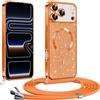 Phoona Glitter Cover per iPhone 17 Pro max con Cordino, Antiurto Silicone Protezione, Compatibile con MagSafe Cover con Cordino, Anti Graffi, Non Ingiallente,Orange