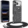 Phoona Glitter Cover per iPhone 17 Pro max con Cordino, Antiurto Silicone Protezione, Compatibile con MagSafe Cover con Cordino, Anti Graffi, Non Ingiallente, Nero