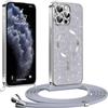 Phoona Glitter Cover per iPhone 11 Pro 5,8" con Cordino, Antiurto Silicone Protezione, Compatibile con MagSafe Cover con Cordino, Anti Graffi, Non Ingiallente, Argento