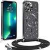 Phoona Glitter Cover per iPhone 13 Pro Max 6,7" con Cordino, Antiurto Silicone Protezione, Compatibile con MagSafe Cover con Cordino, Anti Graffi, Non Ingiallente, Nero