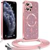 Phoona Glitter Cover per iPhone 11 Pro 5,8" con Cordino, Antiurto Silicone Protezione, Compatibile con MagSafe Cover con Cordino, Anti Graffi, Non Ingiallente, Rosa