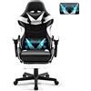 Soontrans Sedia da Gaming Massaggiante con Poggiapiedi & Poggiatesta & Cuscino Lombare Massaggio & Cerchietti, Sedia Gaming per Youtube Livestreaming Playstation (Bianco)