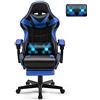 Soontrans Sedia da Gaming Massaggiante con Poggiapiedi & Poggiatesta & Cuscino Lombare Massaggio & Cerchietti, Sedia Gaming per Youtube Livestreaming Playstation (Blu)