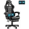 Soontrans Sedia da Gaming Massaggiante con Poggiapiedi & Poggiatesta & Cuscino Lombare Massaggio & Cerchietti, Sedia Gaming per Youtube Livestreaming Playstation (Nero)