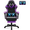 Soontrans Sedia da Gaming Massaggiante con Poggiapiedi & Poggiatesta & Cuscino Lombare Massaggio & Cerchietti, Sedia Gaming per Youtube Livestreaming Playstation (Viola)