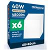 Eurocali 6 Pannelli LED 60x60 40W Quadrati da Incasso 4800 Lumen - Luce Naturale 4000K - Plafoniera da Ufficio Alta Luminosità 120 lm/W Lampada da Soffitto per Controsoffitti Modulari