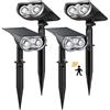 Linkind Lampade solari faretto solare con sensore di movimento 6500K bianco freddo, 3 modalità, 1000Lm lampade solari luminose per esterni di 2 supporti, faretto da giardino IP67, 4 pezzi