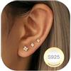 RAJPUTANA 3 Paia Di Piccoli Orecchini In Oro Per Signore Set Di Orecchini Ipoallergenici in Oro 14K a Perno Delicati in Argento 925 Con stelle e Puntini a Cuore CZ