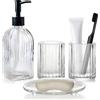 GKSCXEXE Set di 4 dispenser di sapone trasparente, set di accessori da bagno in vetro, dispenser di sapone, portasapone, tazza e portaspazzolino, moderno dispenser di sapone da bagno e bicchiere per lavabo