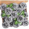 N&T NIETING Fiori Artificiali, Rosa Artificiali 25 Pezzi Schiuma Teste di Rose Finte Aspetto Reale con Foglia e Gambo Regolabile per DIY Matrimoni Mazzi Nuziale Festa Casa Stanza Decorazioni (Grigio)