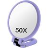 Hotainoys Specchio ingranditore 50X, specchio per trucco ingranditore fronte-retro con maniglia regolabile a 360°, design portatile/supporto a parete/da tavolo per trucco, lancetta viola con ingrandimento
