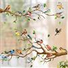 WandSticker4U®- Adesivi per finestre UCCELLI sui RAMI grandi decorativi (140x60 cm) I Decorazioni vetrofanie per finestre ramo albero soggiorno cucina pellicola vetri primavera estate (senza colla)