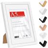HIMEETIME® 1x Cornice per foto-A5 14,8x21cm,legno diayous,Bianco,Passepartout 10X15cm,Cornice per foto 15x21medie con vetro artificiale infrangibile-Montaggio a parete o esposizione da tavolo