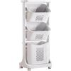 Yorbay Cesta Portabiancheria con Ruota e Manico, 3 Ceste Estraibili, Cesto per Vestiti Sporchi, per Giocattoli, Bagno, Camera, Mobile, 108.8x32.8x43.7cm, Grigio