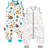 Chilsuessy - Confezione da 2 pezzi, sacco nanna estivo con piedi, 0,5 Tog, 100% cotone, per bambini, per bambini e bambine, motivo animali allegri e animali della foresta, 80 cm (1 confezione da 2