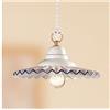 Illuminazione d'epoca Lampadario in ceramica piatto plissettato bordo blu country vintage - Ø 28 cm - Bianco (nessun decoro)