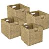HMF Cesto portaoggetti compatibile con scaffale KALLAX, cesto intrecciato in alghe marine con maniglie | set da 4 pezzi | 32 x 34,5 x 32 cm | naturale