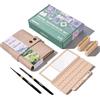 LIGHTWISH Set di album da schizzi, 17 x 10 cm, con 20 fogli, 100% cotone (pressato a freddo), 36 cavità in ceramica e 2 pennelli ad acqua, per esterni e viaggi, beige bianco