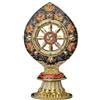Generic Statua decorativa a forma di ruota di Dharma tibetana, colore oro e nero, altezza 17 cm, decorazione artistica buddista con motivo di loto
