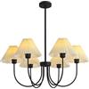 KCO Lampadario moderno Sputnik nero da fattoria, tessuto bianco, 6 luci, 78 cm H x 78 cm L x 74,9 cm P, interno, moderno di metà secolo, sala da pranzo, soggiorno, cucina